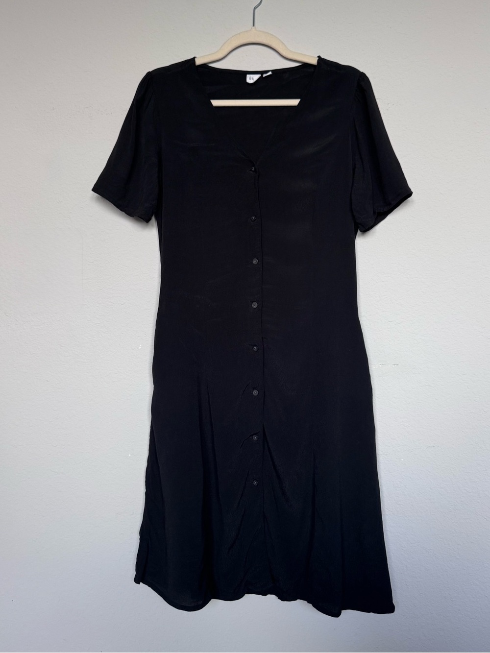 GAP Black Button-Front Midi Dress Short Sleeve - Picture 2 of 6